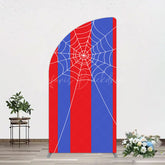 Lofaris Blue Red Stripes Spider Web Cartoon Half Moon Arch Backdrop